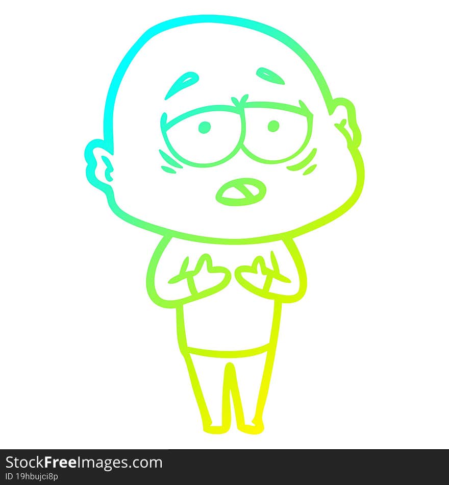 cold gradient line drawing cartoon tired bald man