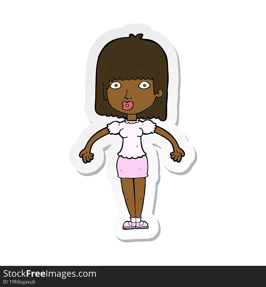 sticker of a cartoon woman shrugging shoulders