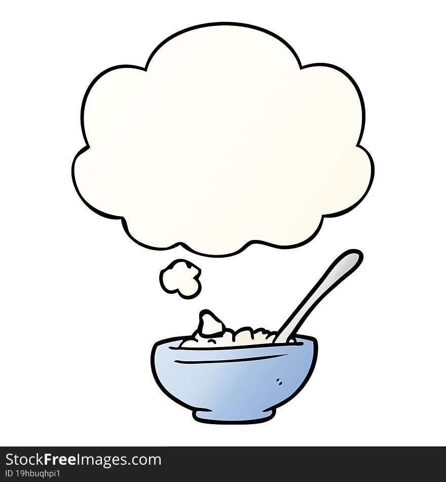 Cartoon Bowl Of Rice And Thought Bubble In Smooth Gradient Style