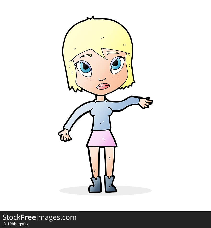 Cartoon Woman Waving Hand