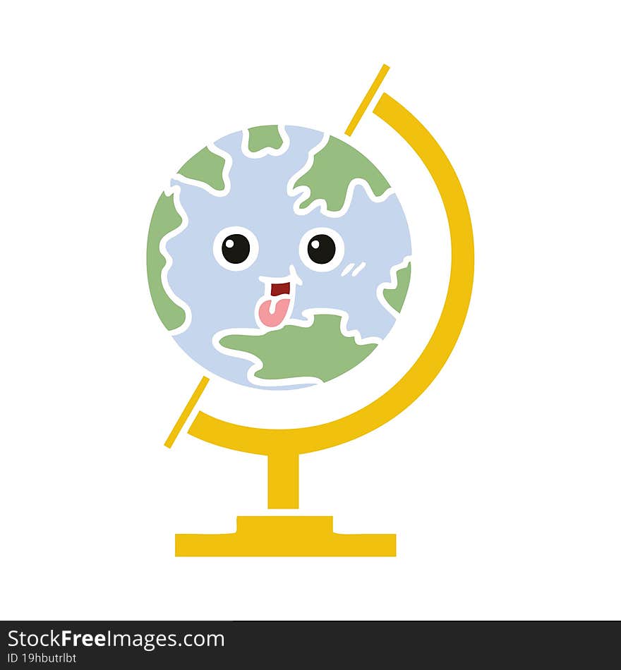 flat color retro cartoon globe of the world