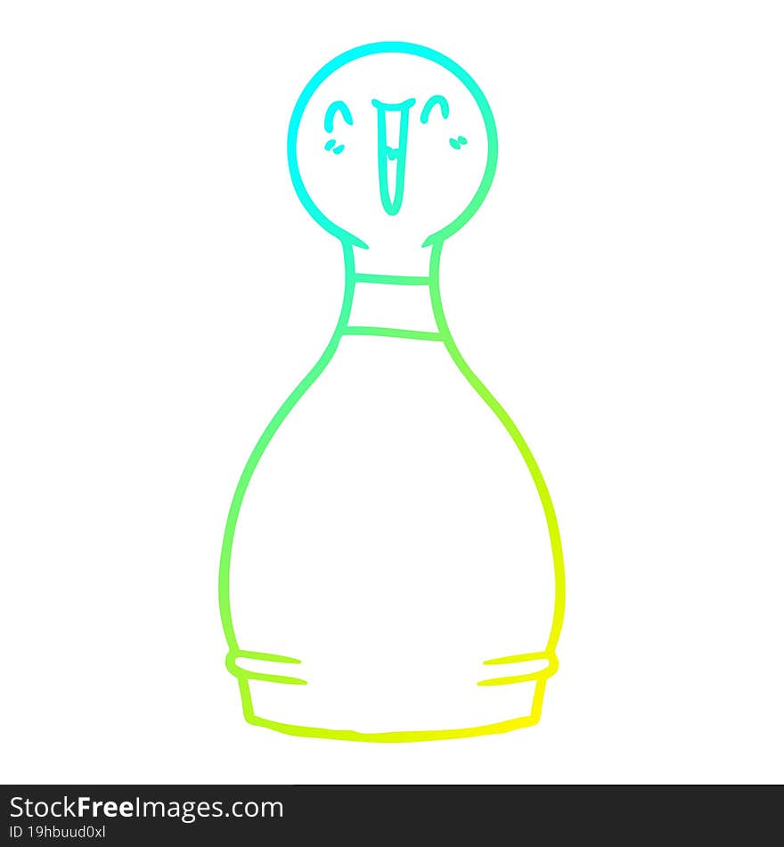 cold gradient line drawing cartoon happy bowling pin