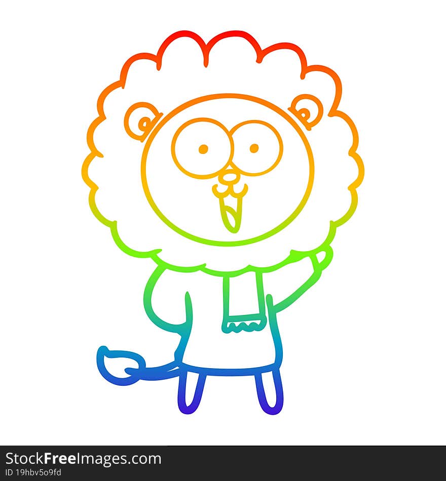 rainbow gradient line drawing of a happy cartoon lion