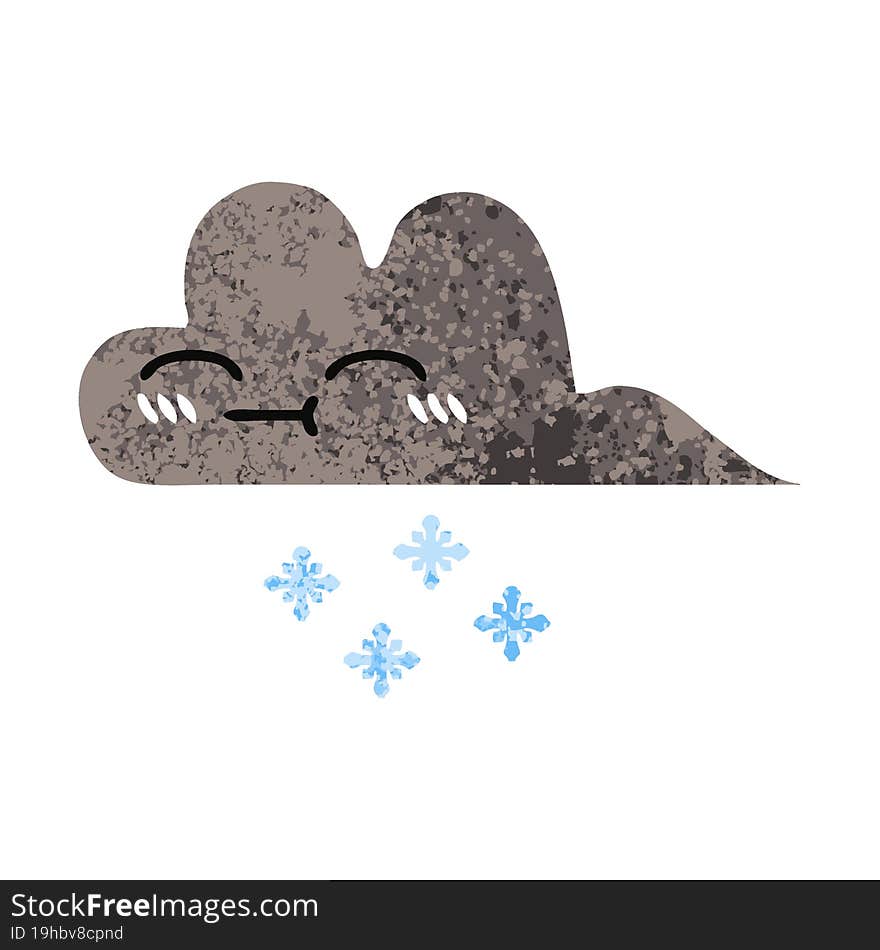 retro illustration style cartoon storm snow cloud