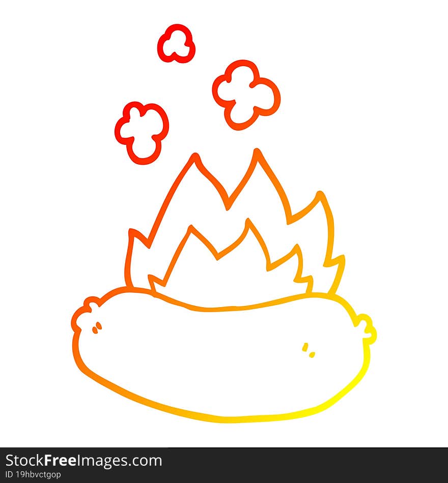 Warm Gradient Line Drawing Cartoon Burning Sausage