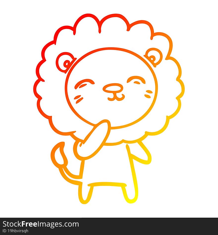 warm gradient line drawing of a cartoon lion