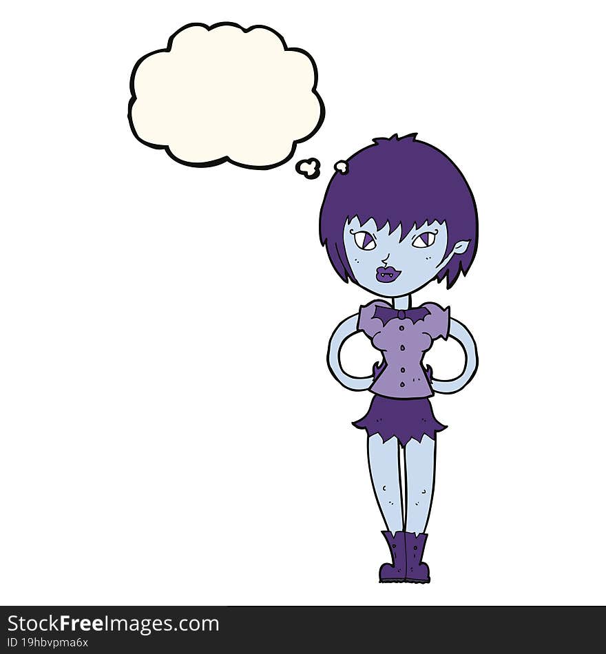 cartoon pretty vampire girl with thought bubble