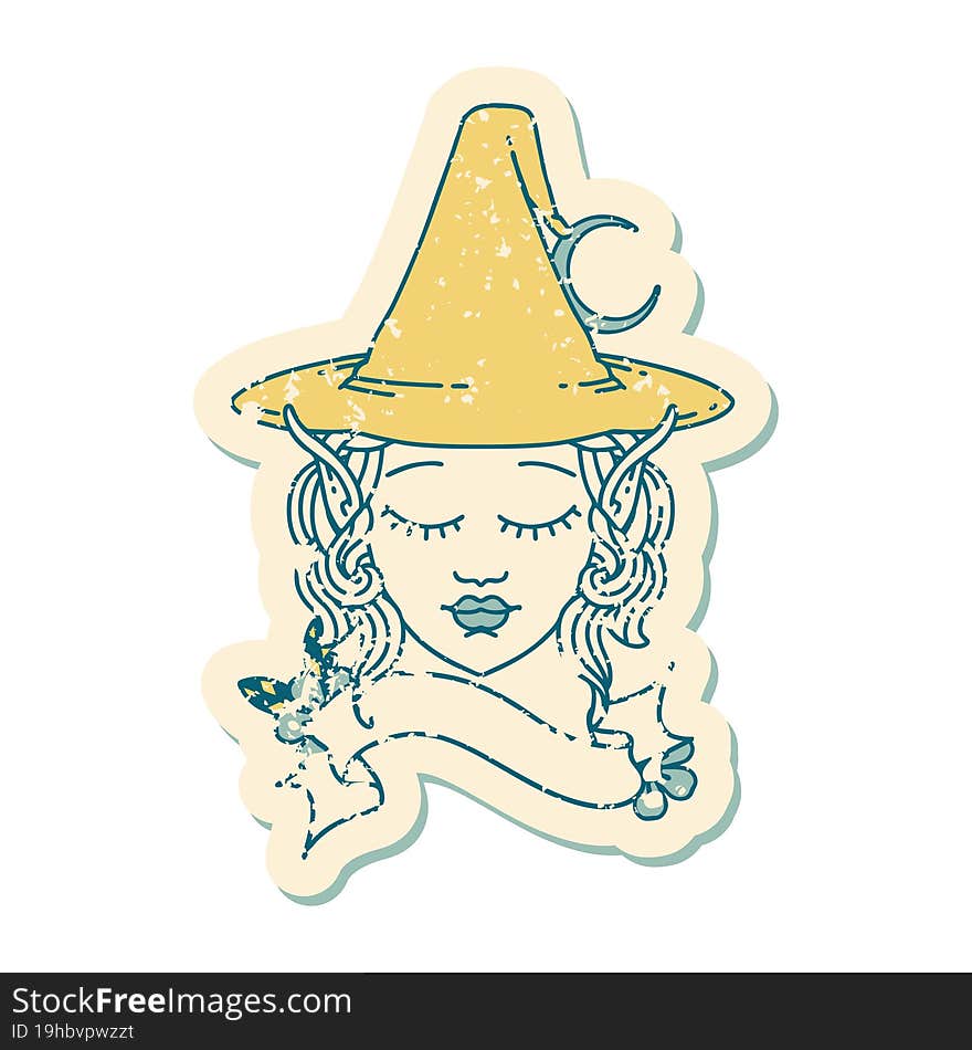 Retro Tattoo Style elf mage character face. Retro Tattoo Style elf mage character face