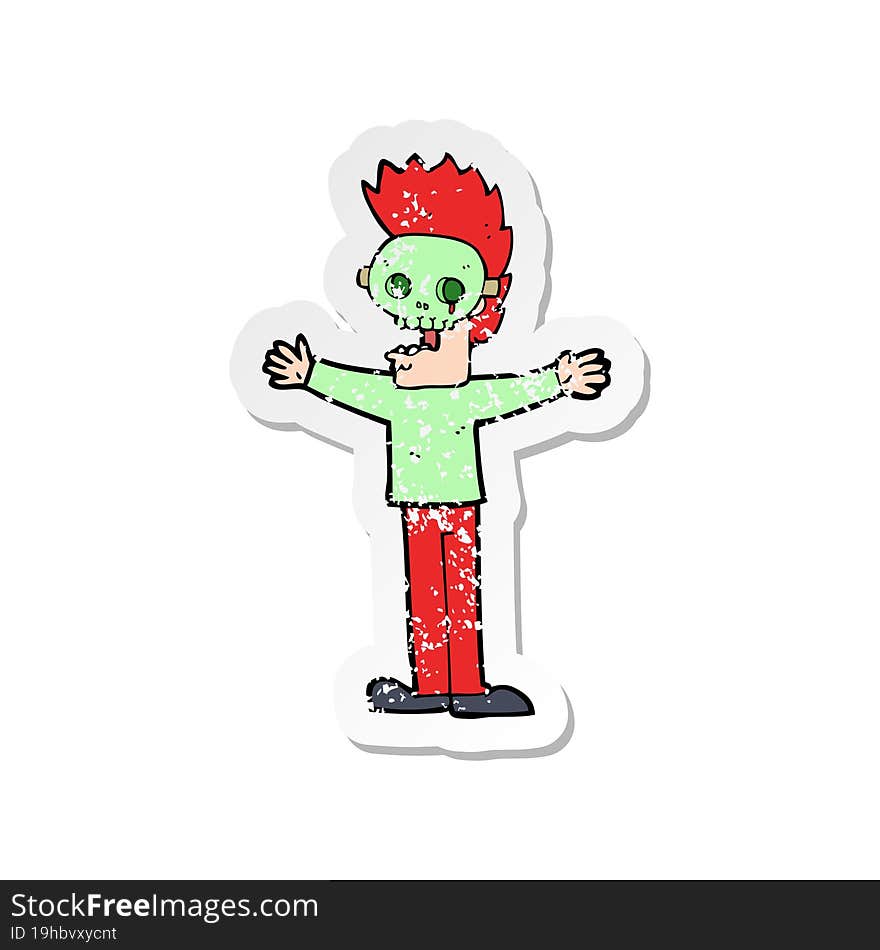 retro distressed sticker of a cartoon man in spooky mask