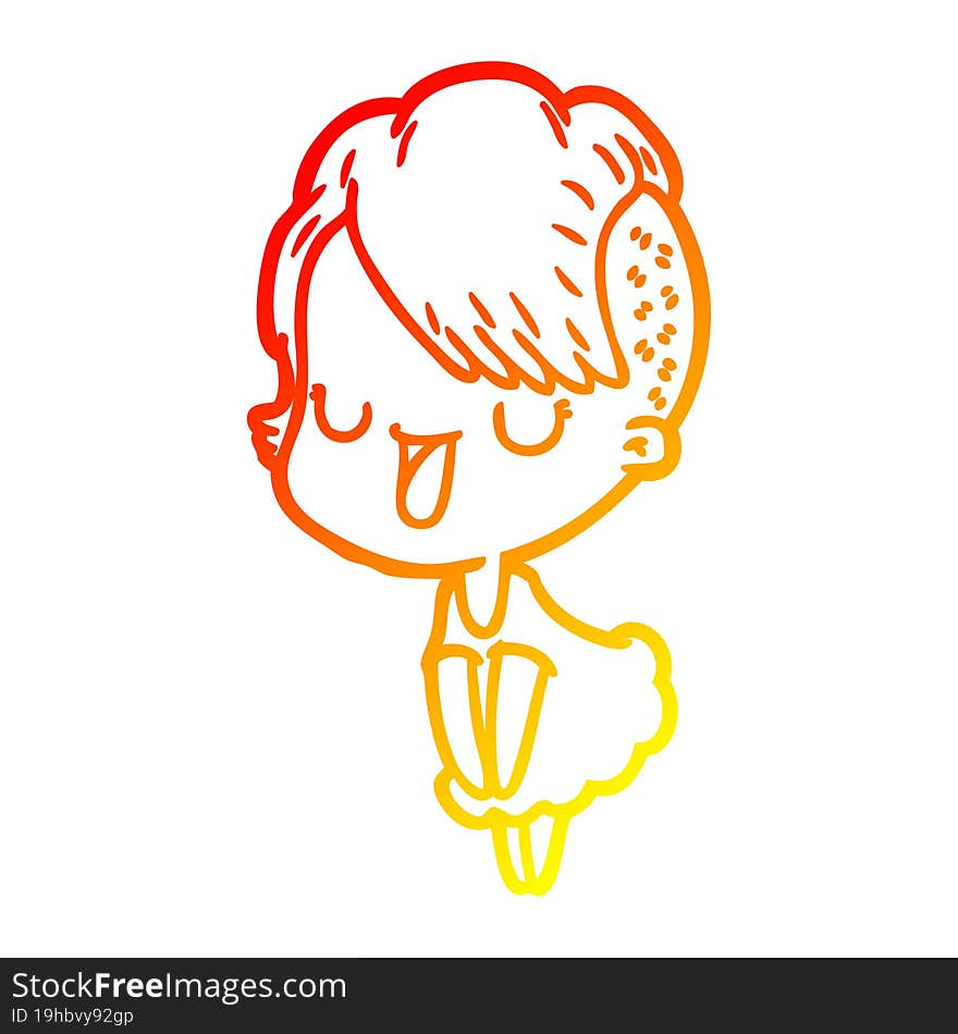 Warm Gradient Line Drawing Cute Cartoon Girl With Hipster Haircut