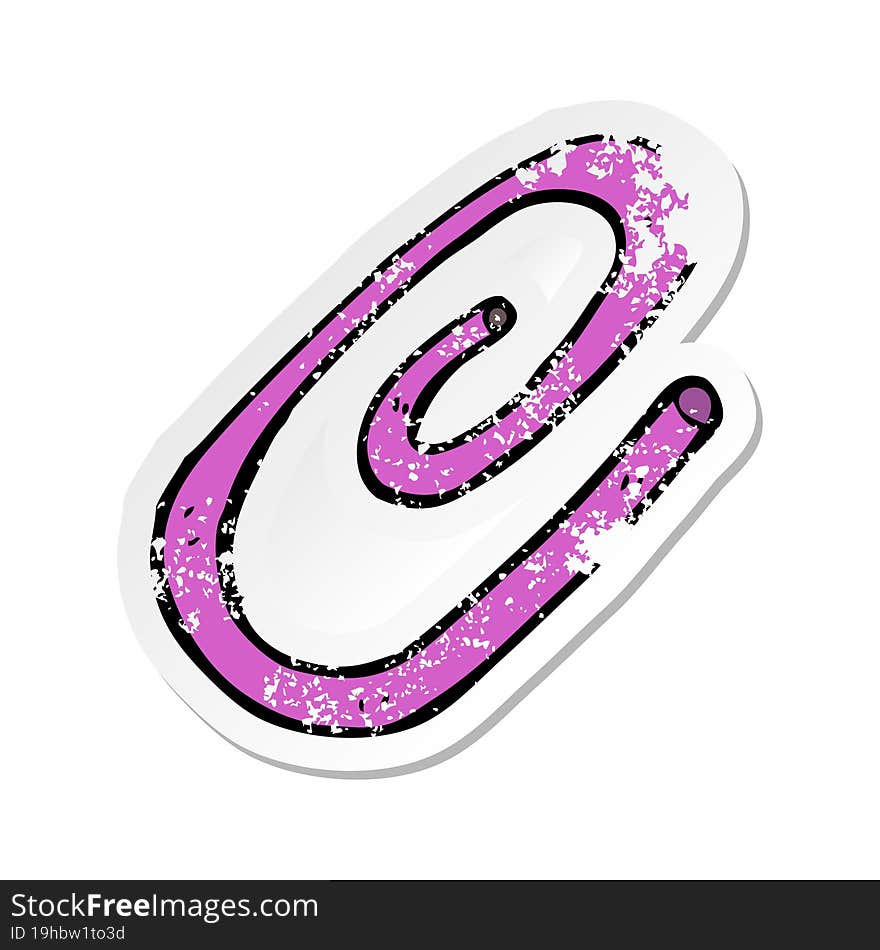 retro distressed sticker of a cartoon paperclip