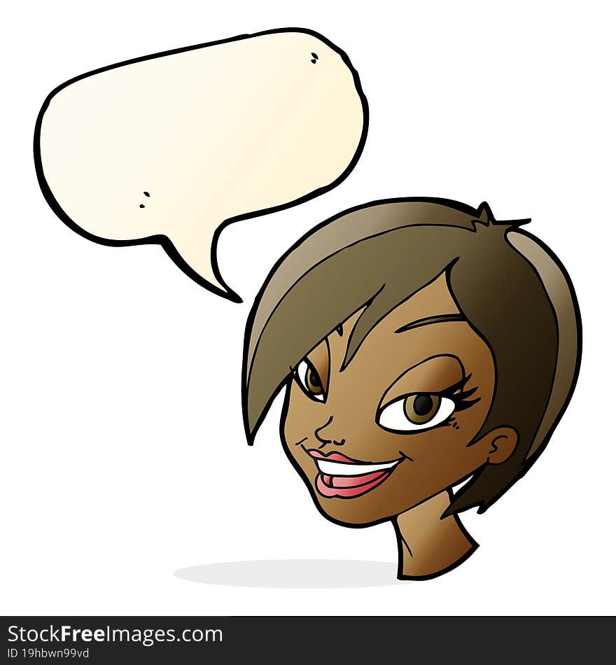 cartoon pretty female face with speech bubble