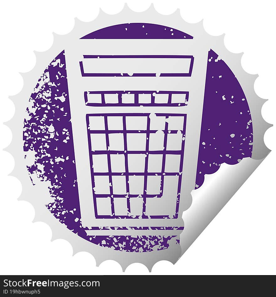 quirky distressed circular peeling sticker symbol calculator