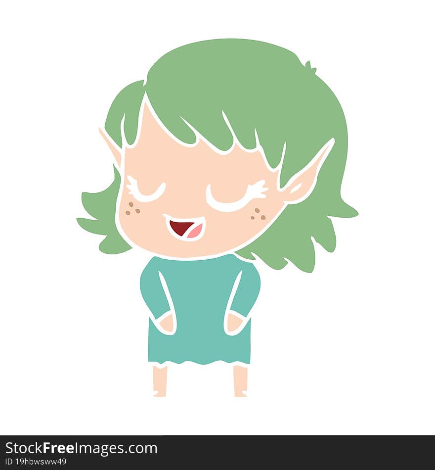 happy flat color style cartoon elf girl