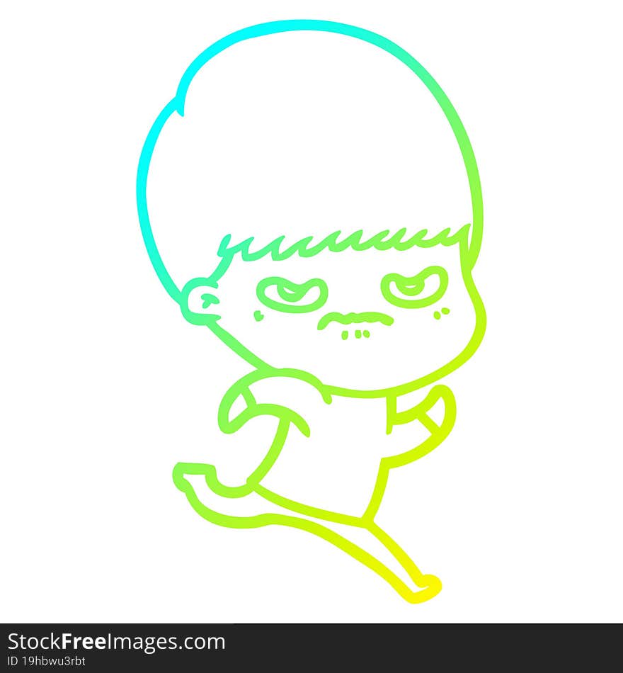 Cold Gradient Line Drawing Cartoon Angry Boy