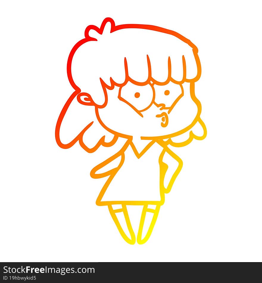 warm gradient line drawing cartoon whistling girl