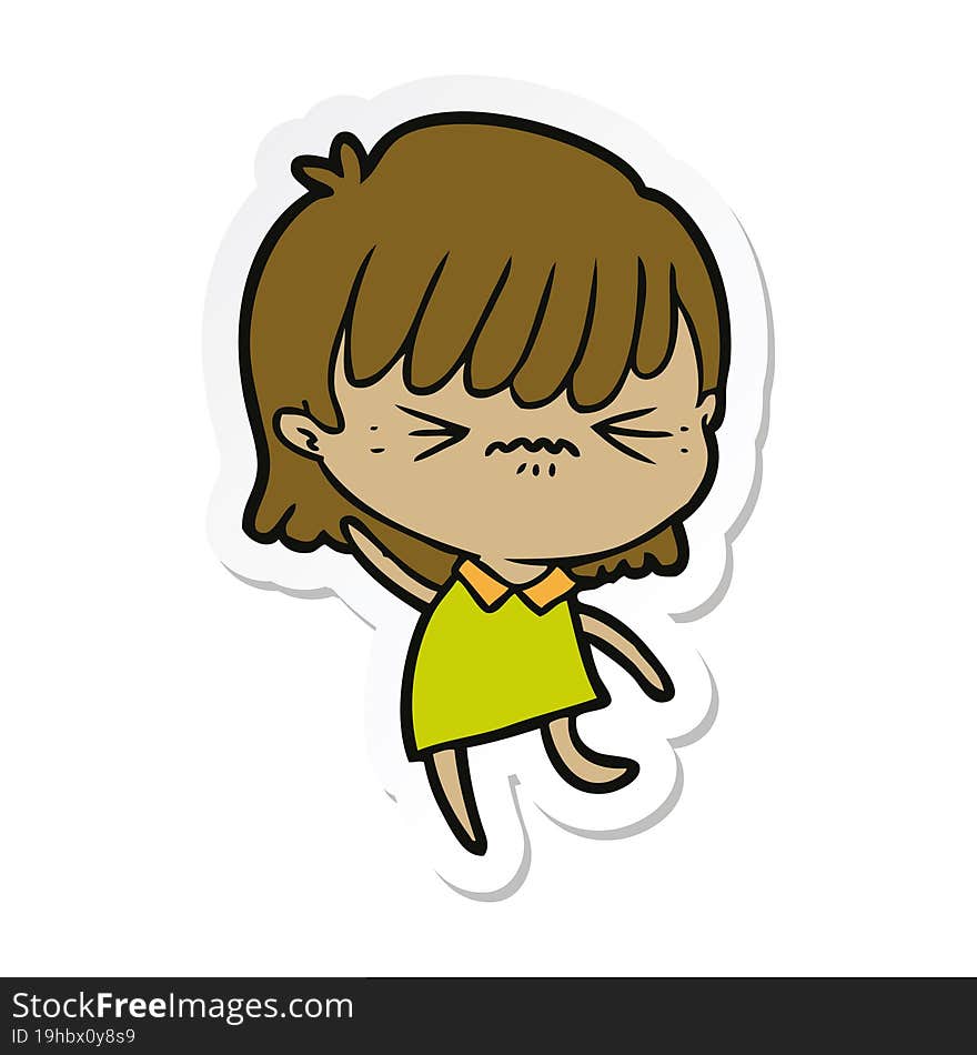 sticker of a annoyed cartoon girl