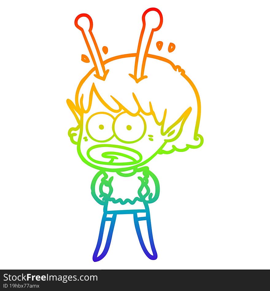 rainbow gradient line drawing cartoon shocked alien girl