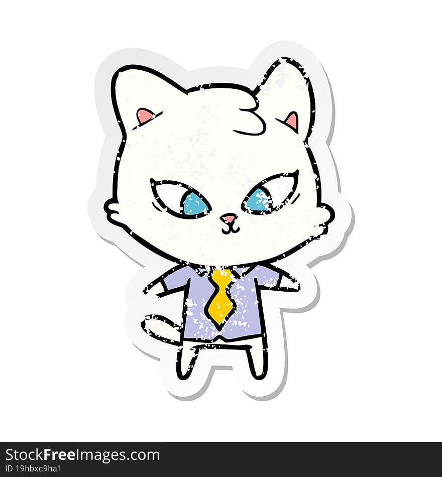 distressed sticker of a cute cartoon cat