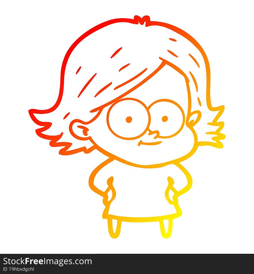 Warm Gradient Line Drawing Happy Cartoon Girl