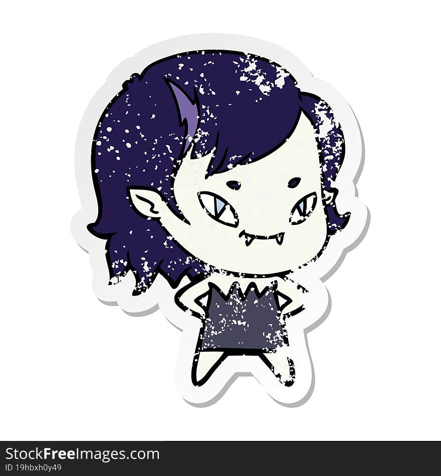 distressed sticker of a cartoon friendly vampire girl