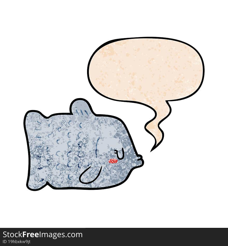 cartoon fish and speech bubble in retro texture style