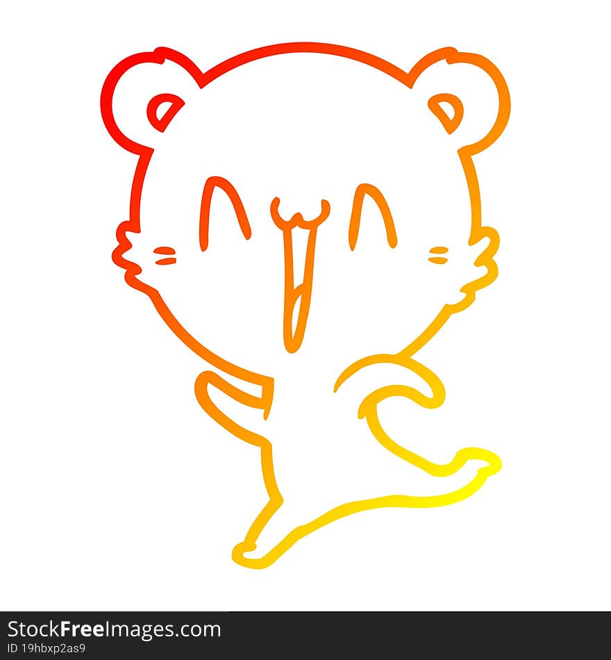 Warm Gradient Line Drawing Happy Bear Running Cartoon