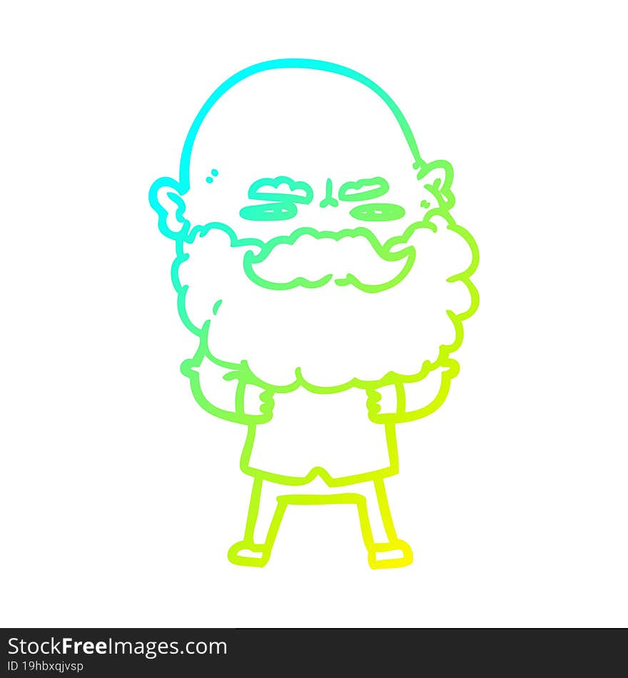 Cold Gradient Line Drawing Cartoon Man With Beard Frowning