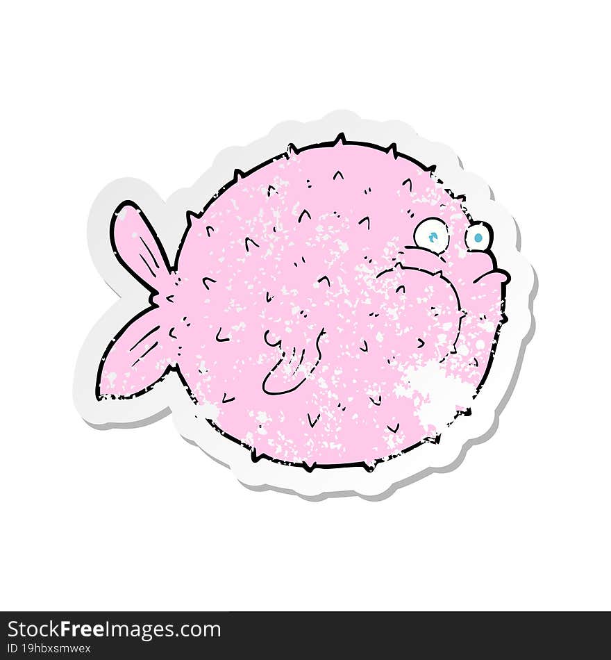 Retro Distressed Sticker Of A Cartoon Puffer Fish