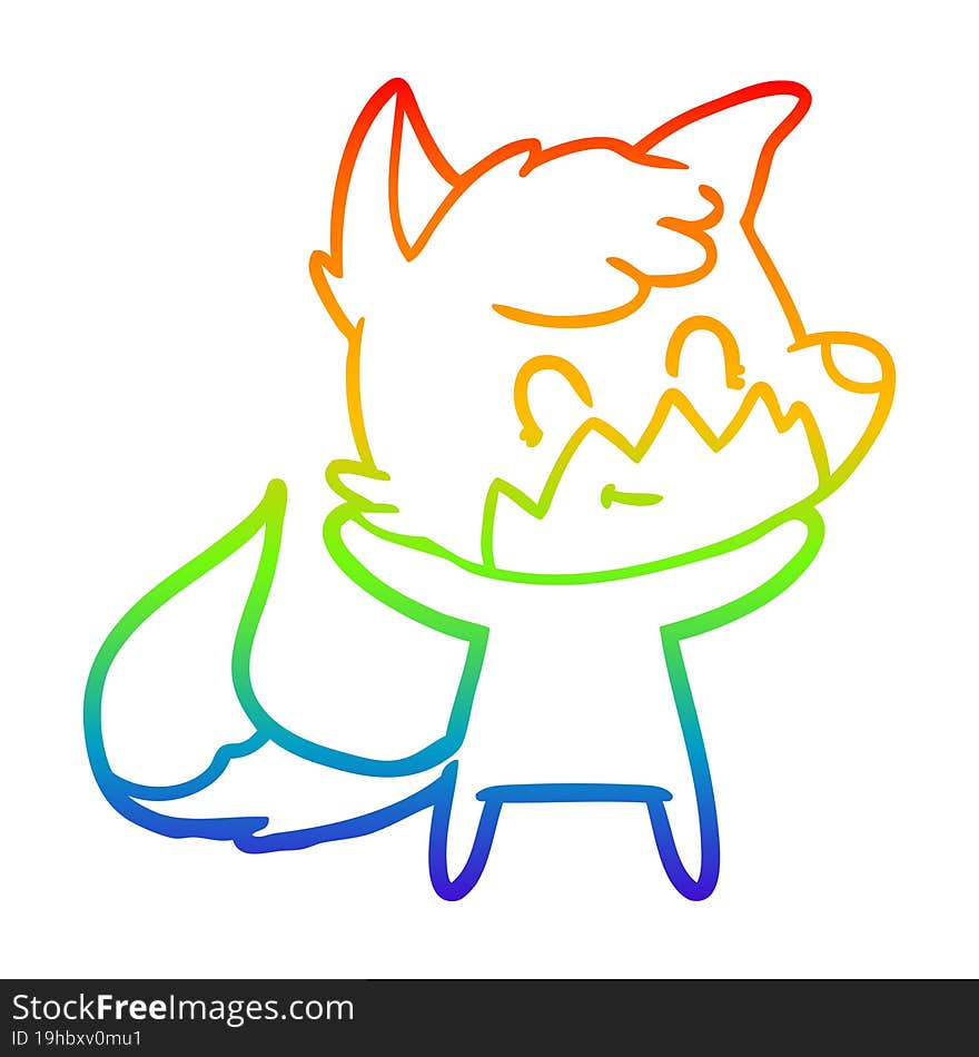 rainbow gradient line drawing of a cartoon friendly fox