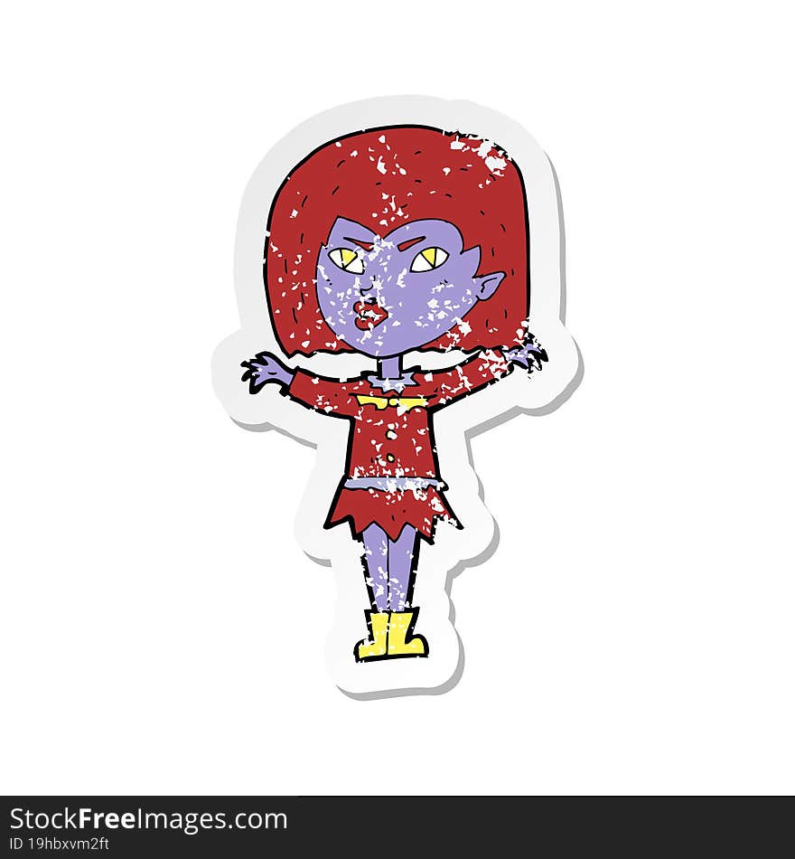 Retro Distressed Sticker Of A Cartoon Vampire Girl