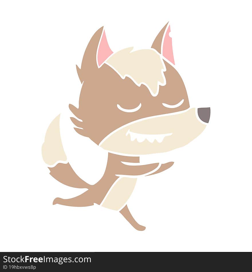 friendly flat color style cartoon wolf running