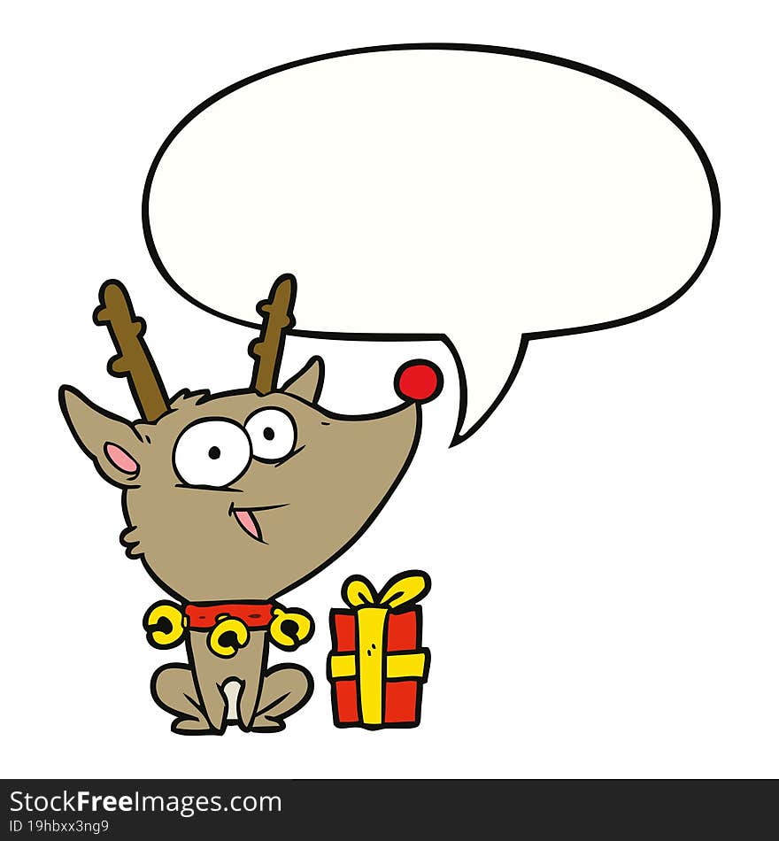 Cartoon Christmas Reindeer And Speech Bubble