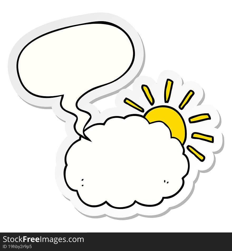 Cartoon Sun And Cloud Symbol And Speech Bubble Sticker