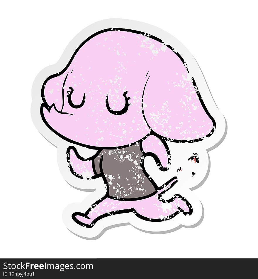 Distressed Sticker Of A Cute Cartoon Elephant