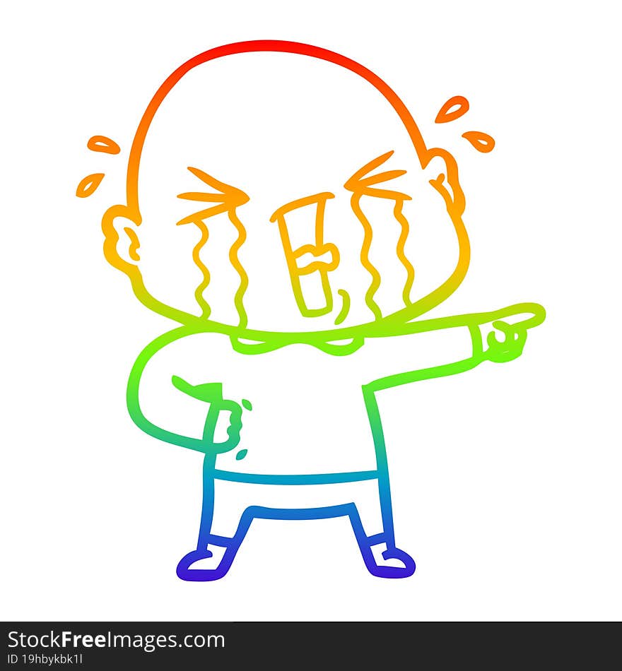 Rainbow Gradient Line Drawing Cartoon Crying Bald Man