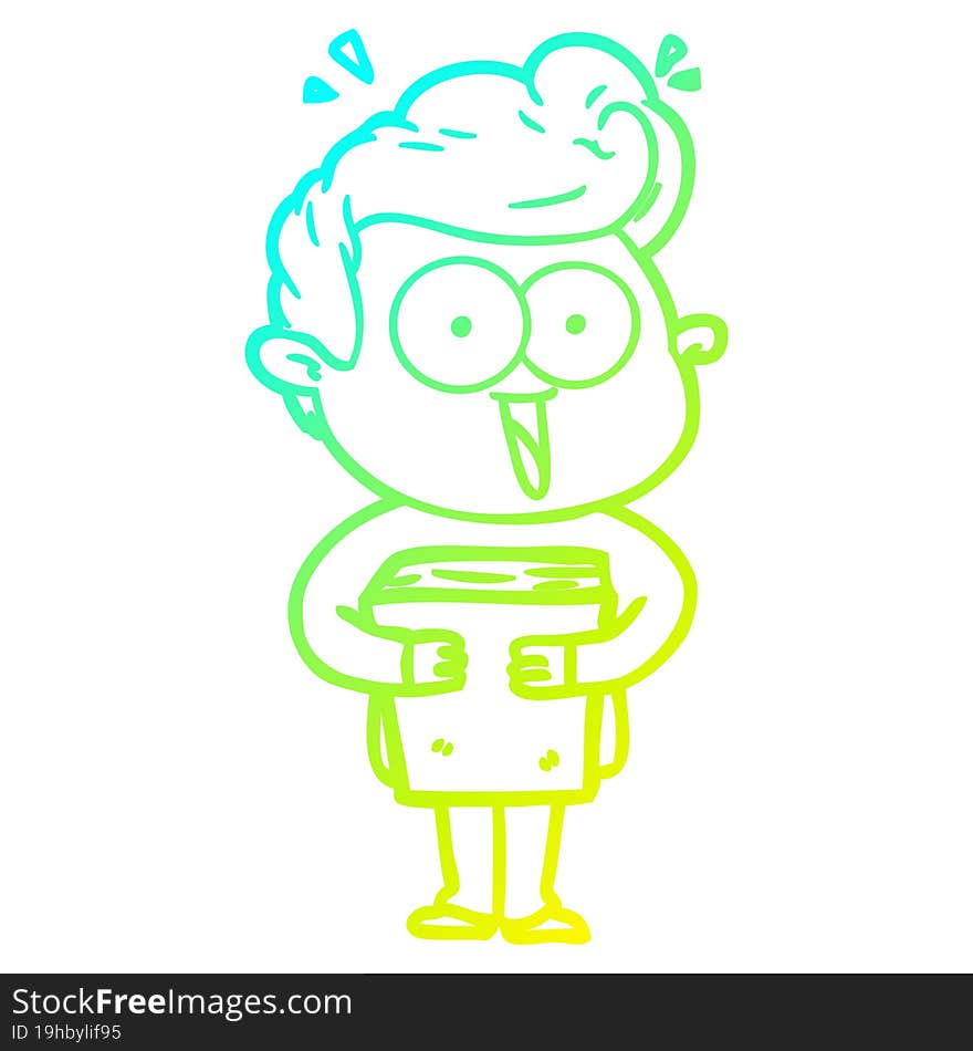 cold gradient line drawing of a cartoon man with book