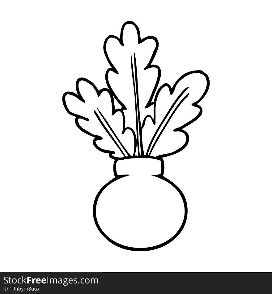 line drawing of a  houseplant in vase. line drawing of a  houseplant in vase