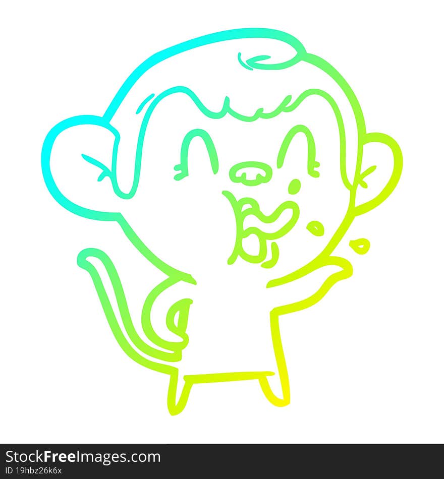 cold gradient line drawing of a crazy cartoon monkey