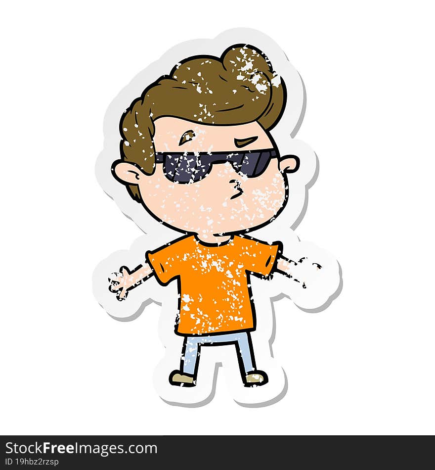 distressed sticker of a cartoon cool guy