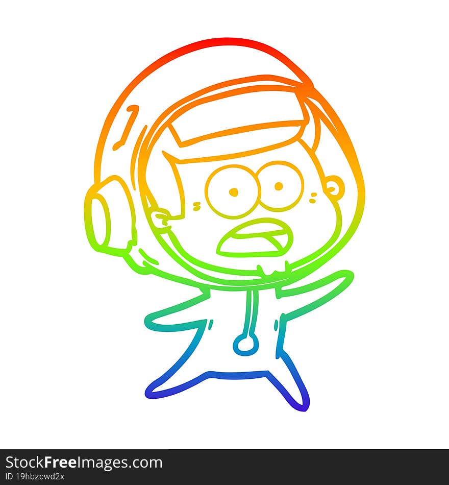 Rainbow Gradient Line Drawing Cartoon Surprised Astronaut