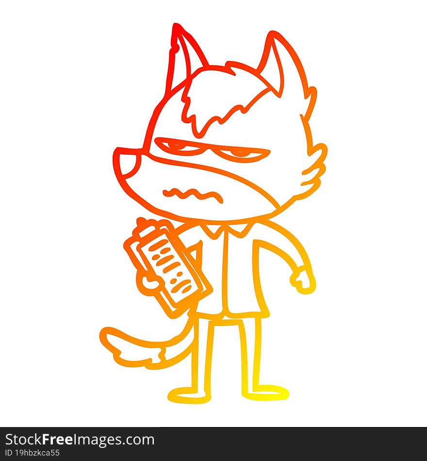 Warm Gradient Line Drawing Cartoon Annoyed Wolf