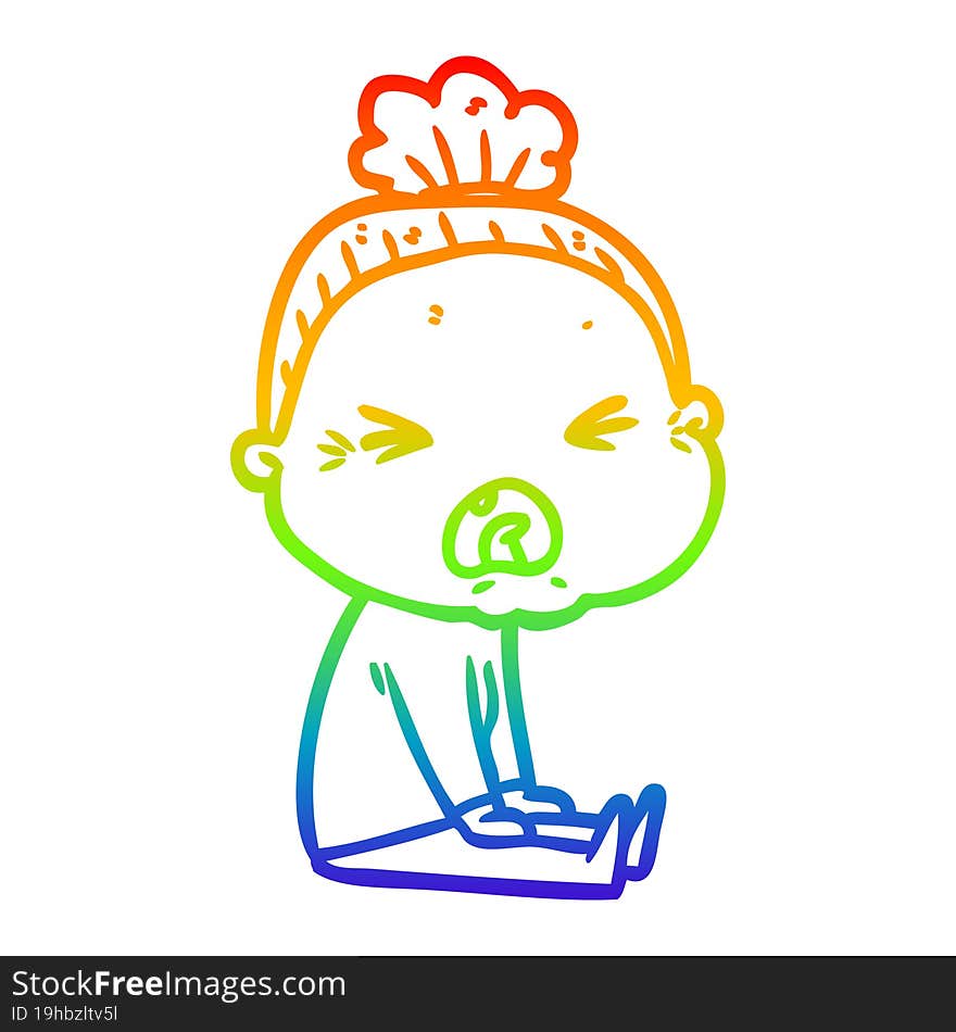 rainbow gradient line drawing cartoon angry old woman