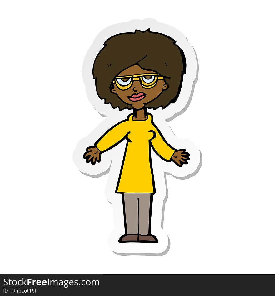 sticker of a cartoon woman wearing glasses