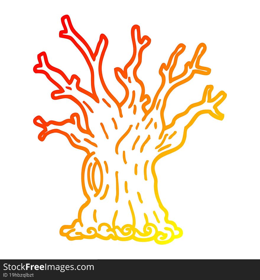 warm gradient line drawing cartoon tree