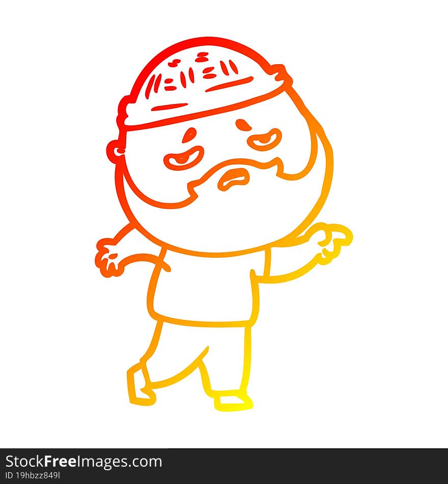 warm gradient line drawing cartoon worried man with beard