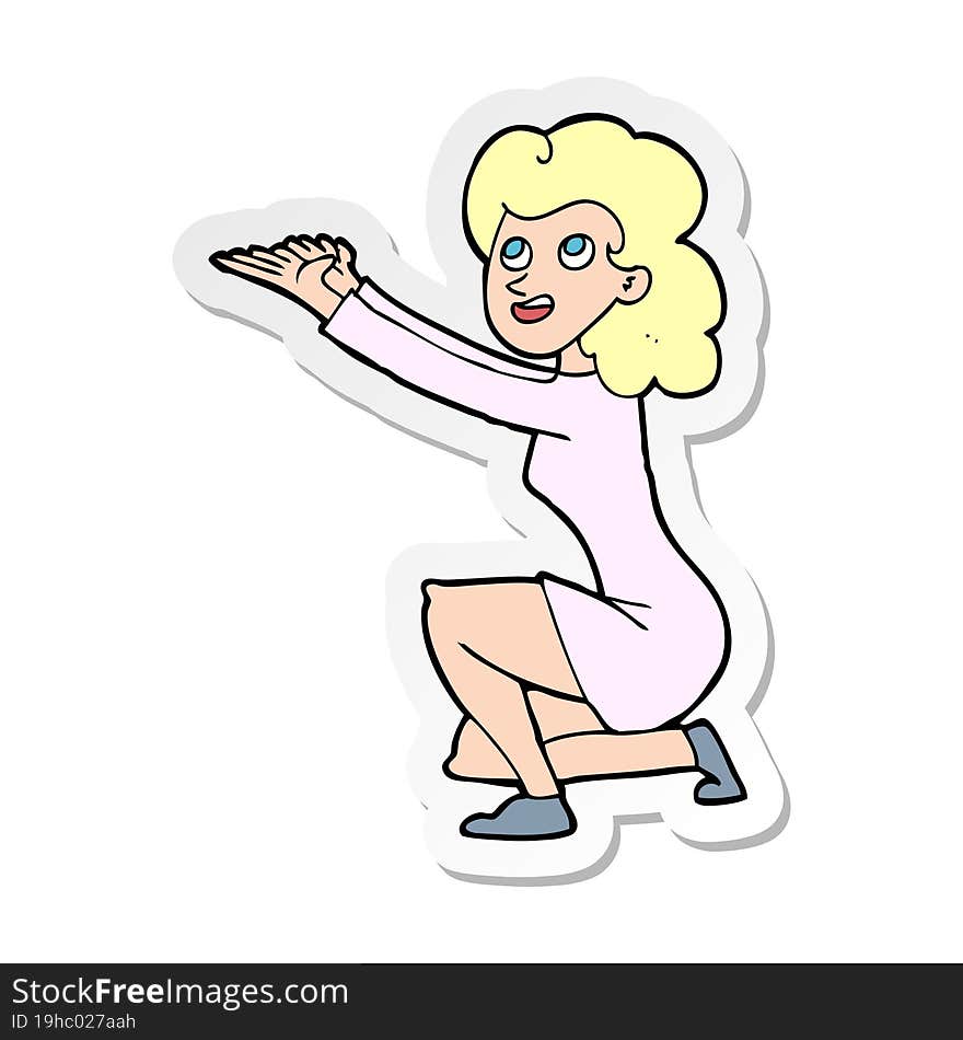 Sticker Of A Cartoon Woman Presentation Gesture