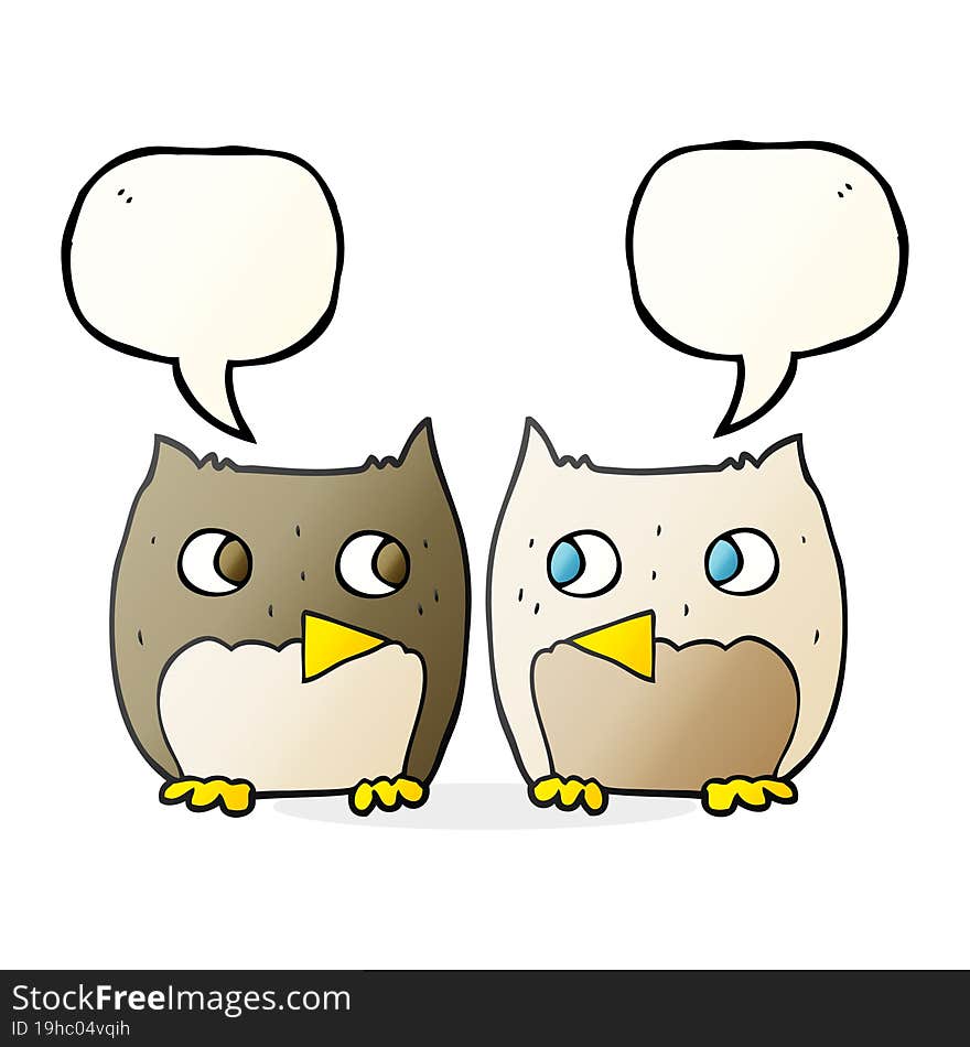 freehand drawn cute speech bubble cartoon owls