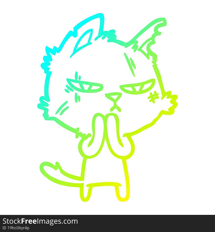 cold gradient line drawing tough cartoon cat