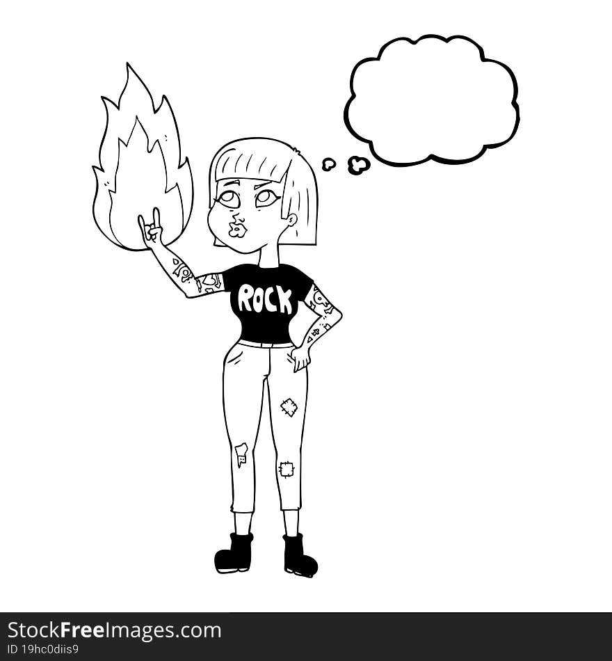 freehand drawn thought bubble cartoon rock girl